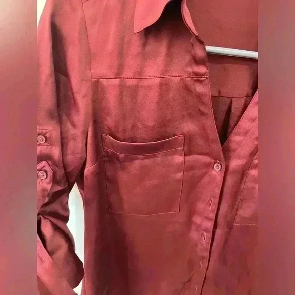 Express portifino red, shiny silk long sleeve shirt - Picture 3 of 6